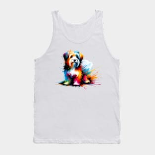 Tibetan Terrier in Colorful Abstract Splash Art Tank Top